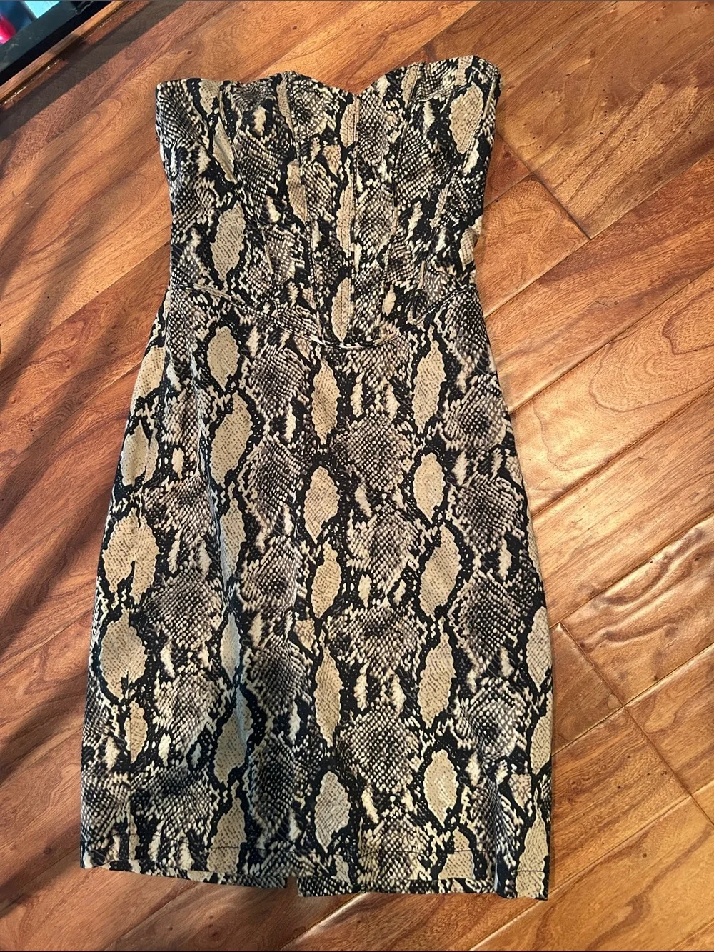 Y2K Tripp NYC Vintage Snakeskin Printed Corset Lined Strapless Midi Size Medium - Picture 2 of 11